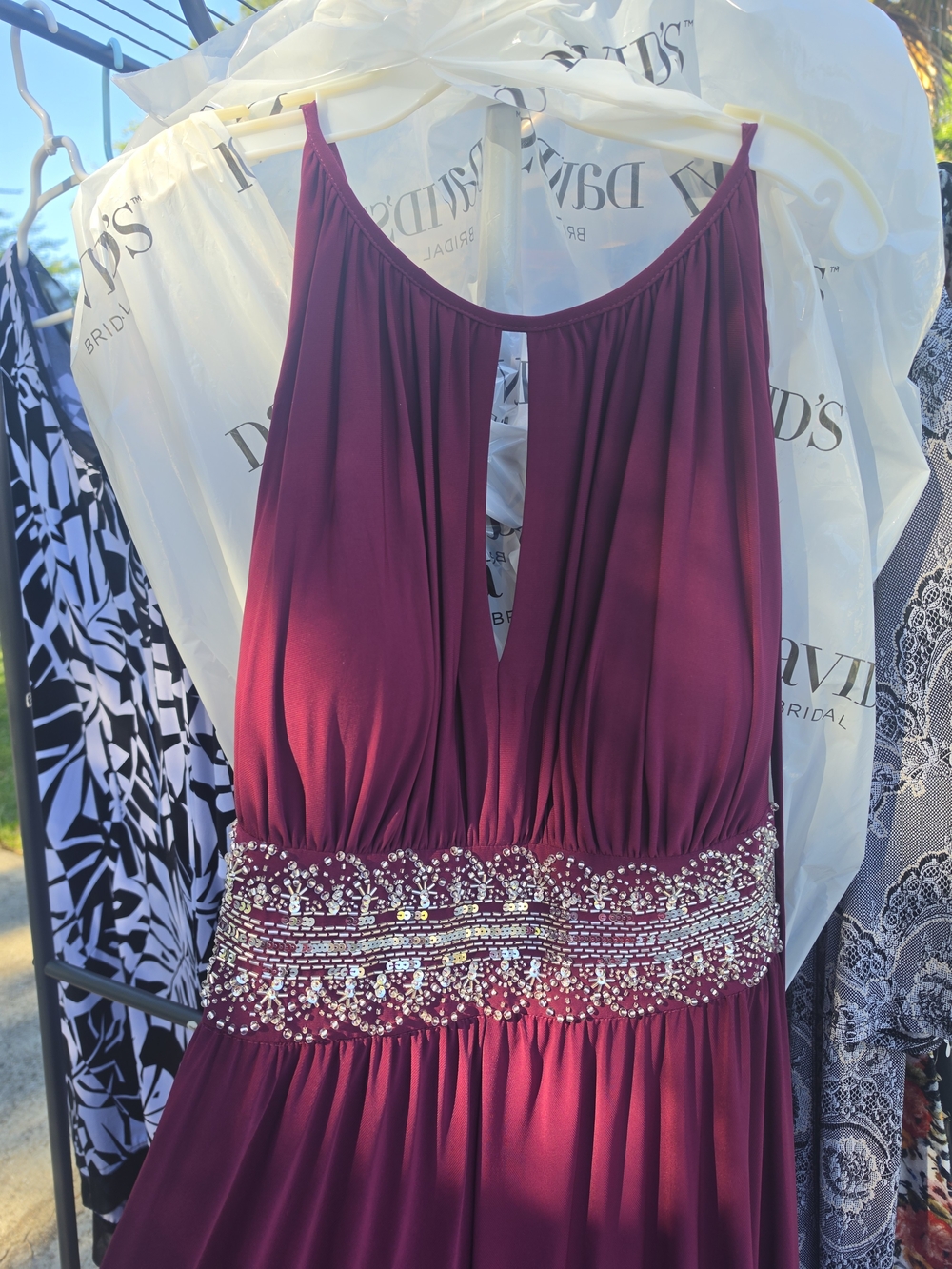 Elegant Beaded Halter Prom Dress in Burgundy
